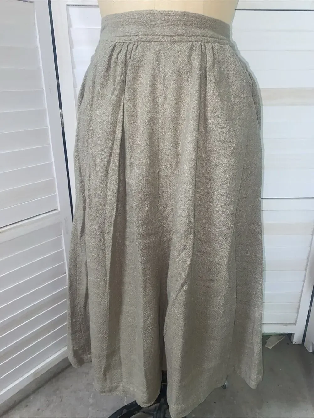 Vintage 60s Sangam Imports Midi A Line Skirt Khaki Cotton Sz Small - Picture 1 of 11